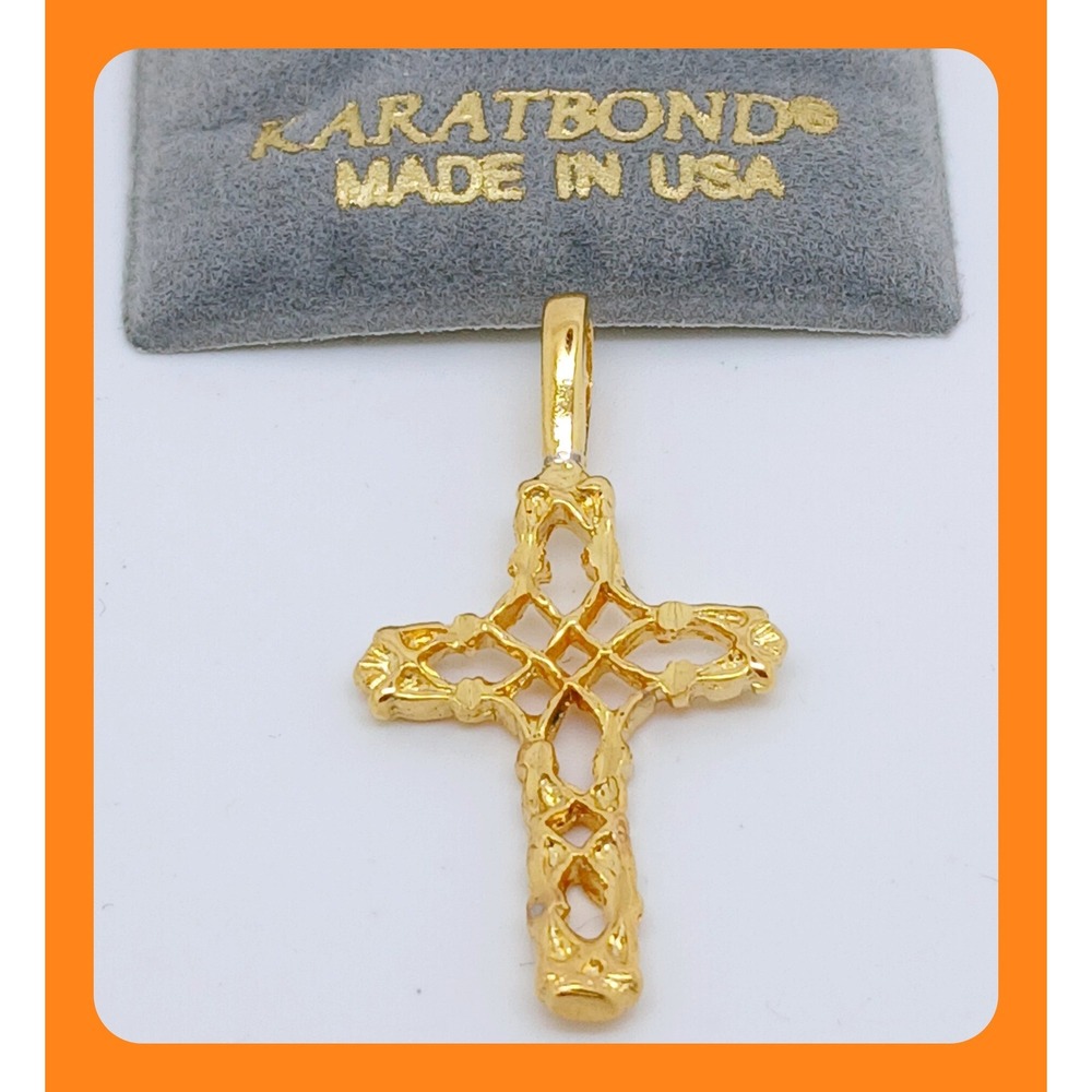 Karatbond Vintage Y2K Gold Filigree Nugget Cross Pendant Made in USA NOS